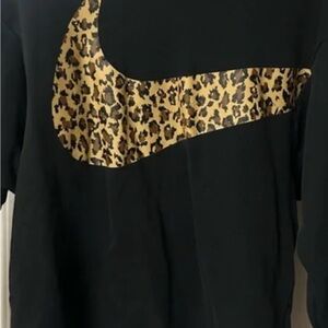 Nike Women Black Tee with Gold Leopard Swoosh USED